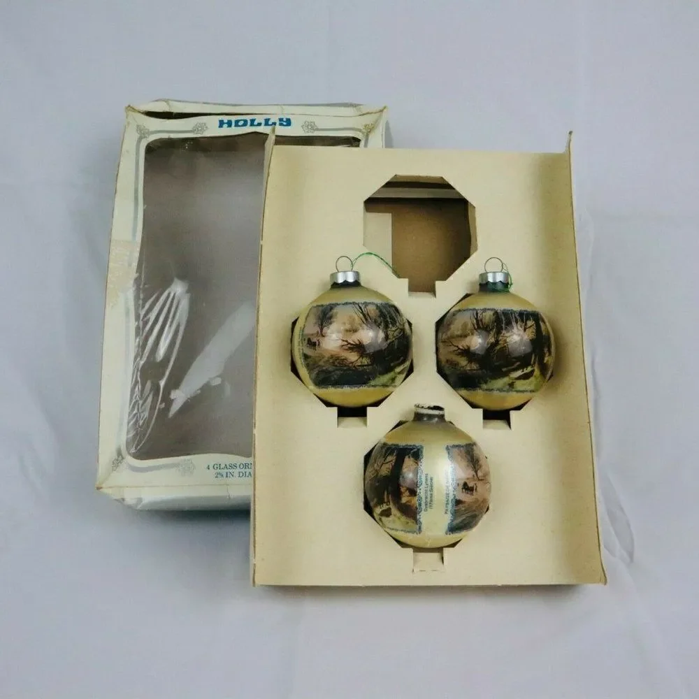 VTG Rare 3 Gysbrecht Lytens Leytens Paysage de Neige Christmas Glass Ornaments